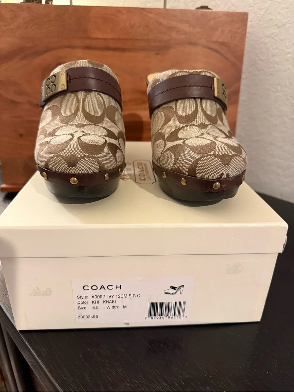 Coach Brown & Beige Signature Canvas Clog Mules